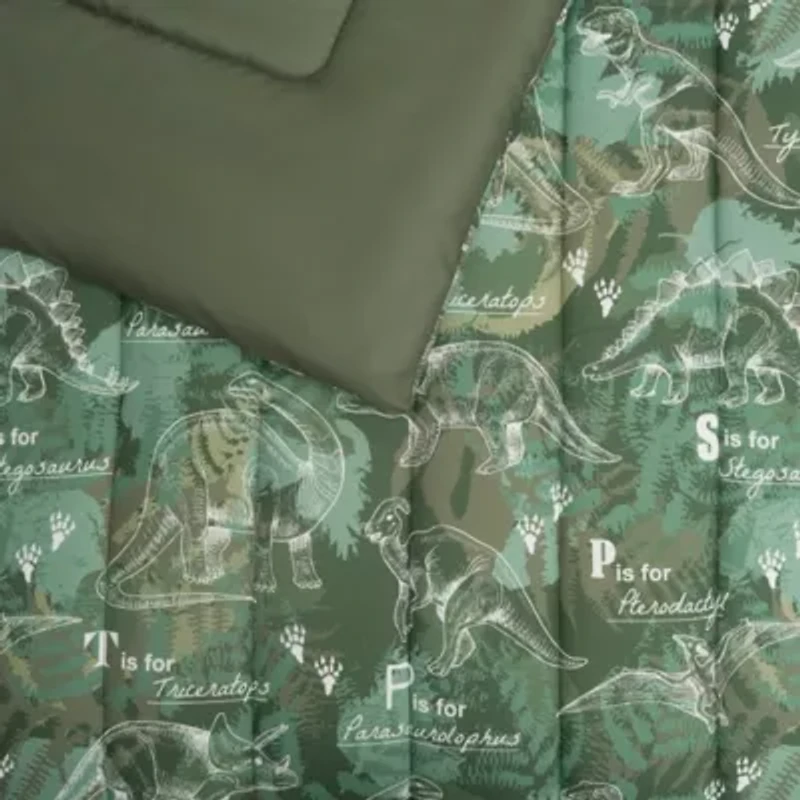 Dino Forest Green 3-4 Piece Microfiber Comforter Set