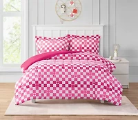 Checkerboard Hearts Hot Pink 2-3 Piece Ultra Soft Microfiber Comforter Set