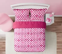 Checkerboard Hearts Hot Pink 2-3 Piece Ultra Soft Microfiber Comforter Set