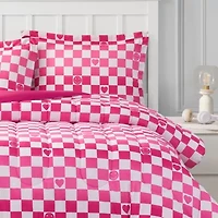 Checkerboard Hearts Hot Pink 2-3 Piece Ultra Soft Microfiber Comforter Set