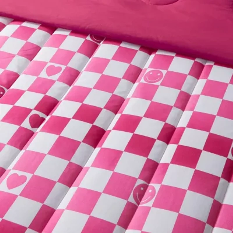 Checkerboard Hearts Hot Pink 2-3 Piece Ultra Soft Microfiber Comforter Set
