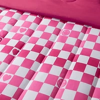 Checkerboard Hearts Hot Pink 2-3 Piece Ultra Soft Microfiber Comforter Set