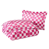 Checkerboard Hearts Hot Pink 2-3 Piece Ultra Soft Microfiber Comforter Set