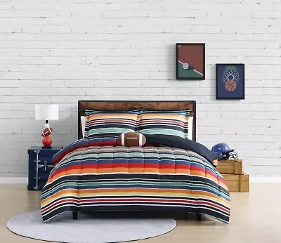 Sportset Stripe Black Multi 3-4 Piece Soft Microfiber Comforter Set