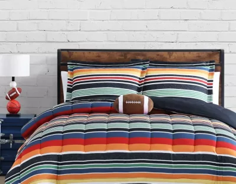 Sportset Stripe Black Multi 3-4 Piece Soft Microfiber Comforter Set