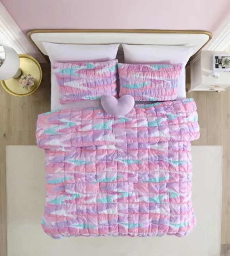 Staci Swirl Pink 3-4 Piece Soft Embellished Microfiber Comforter Set