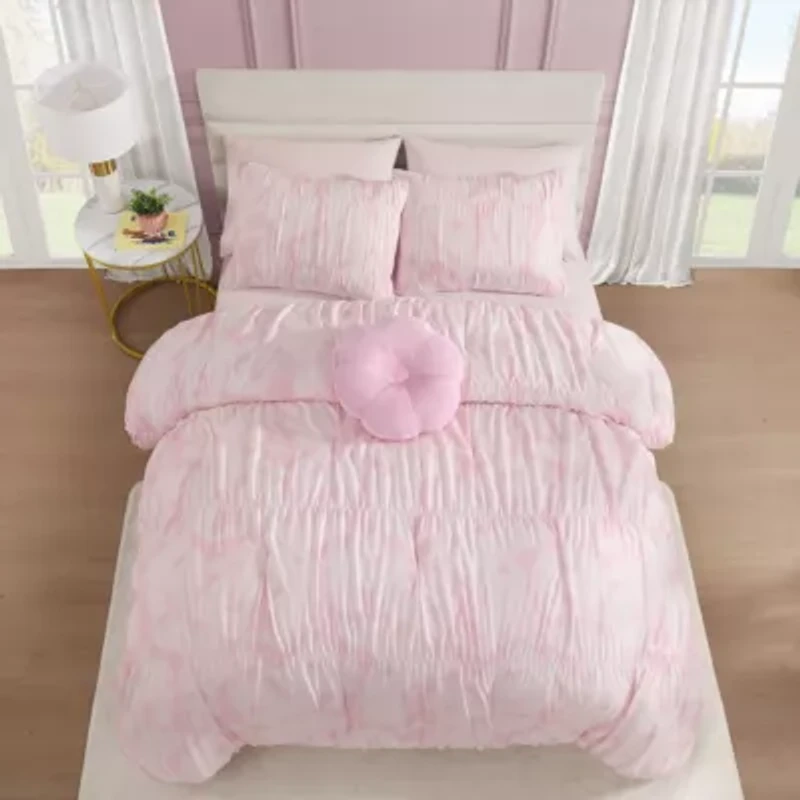 Dreamy Floral Boho Pink Embellished Girl's Soft Microfiber 3-4 Piece Comforter Set