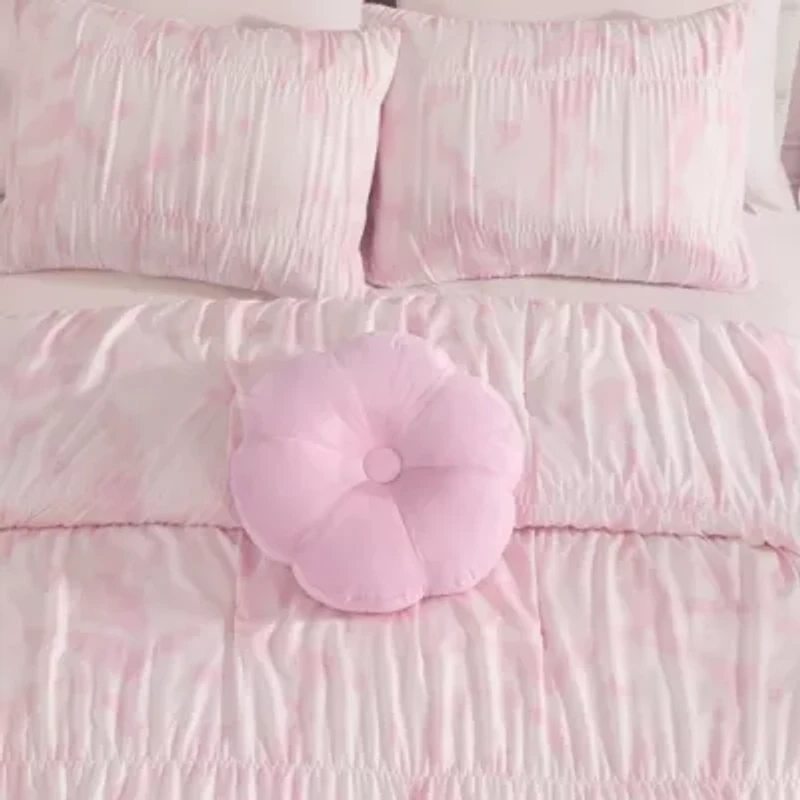 Dreamy Floral Boho Pink Embellished Girl's Soft Microfiber 3-4 Piece Comforter Set