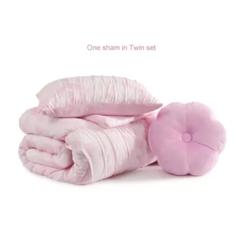 Dreamy Floral Boho Pink Embellished Girl's Soft Microfiber 3-4 Piece Comforter Set