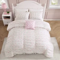 Roses and Bows Ruched Pink Embellished Girl's Microfiber 3-4 Piece Comforter Set