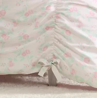 Roses and Bows Ruched Pink Embellished Girl's Microfiber 3-4 Piece Comforter Set
