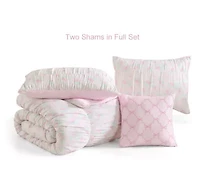 Roses and Bows Ruched Pink Embellished Girl's Microfiber 3-4 Piece Comforter Set