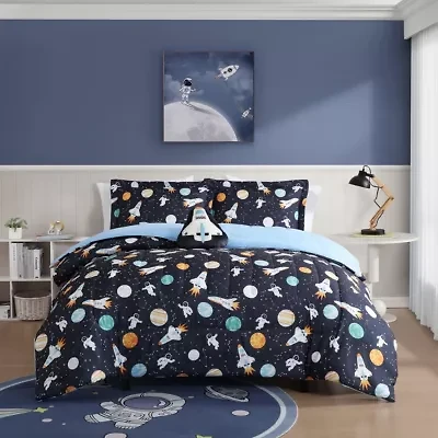 Outer Space Explorer Boy's Midnight Blue Soft Microfiber 3-4 Piece Comforter Set