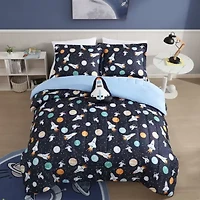 Outer Space Explorer Boy's Midnight Blue Soft Microfiber 3-4 Piece Comforter Set