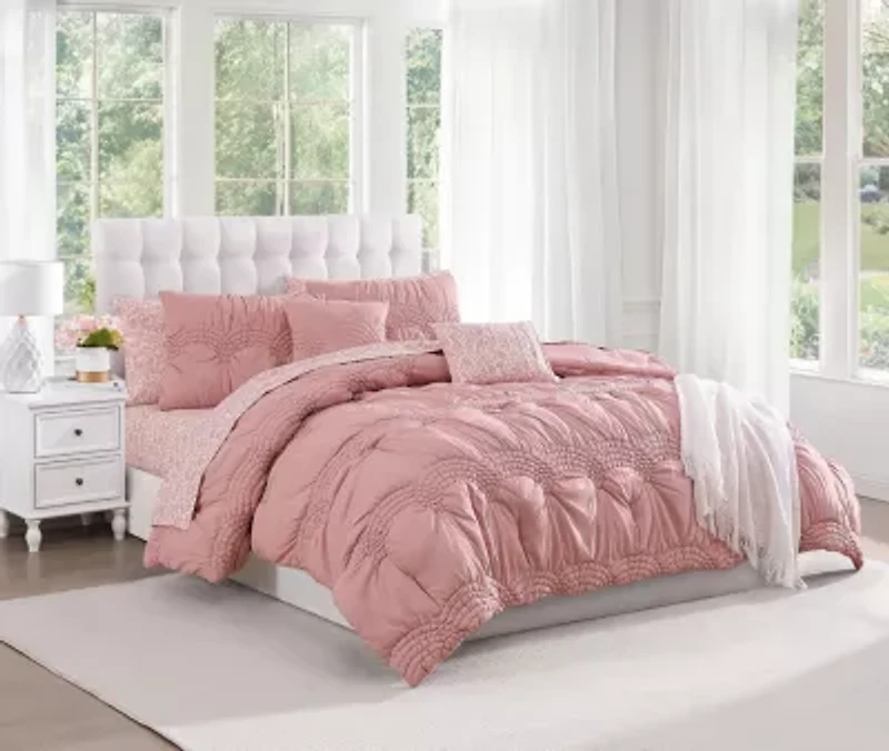 Scallop Textured Mauve 10-Piece Embellished Microfiber Comforter Set