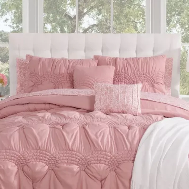 Scallop Textured Mauve 10-Piece Embellished Microfiber Comforter Set