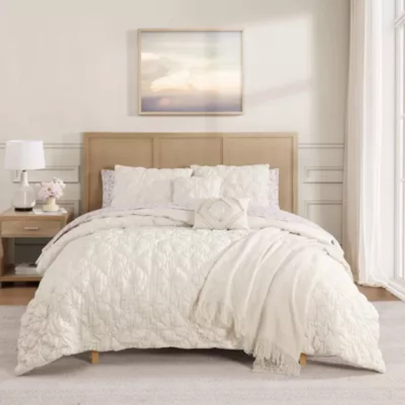 French Fancy Textured Ivory 10-Piece Embellished Microfiber Comforter Set