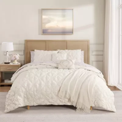 French Fancy Textured Ivory 10-Piece Embellished Microfiber Comforter Set