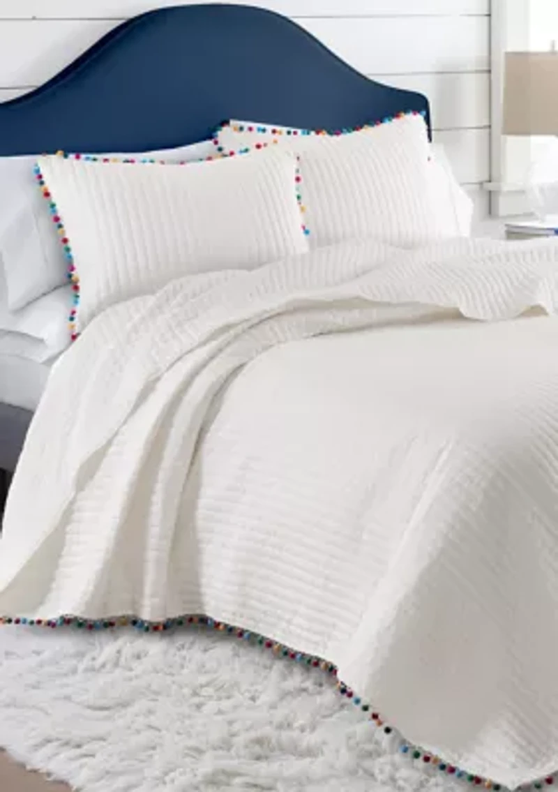 Rainbow Pom Reversible Quilt Set