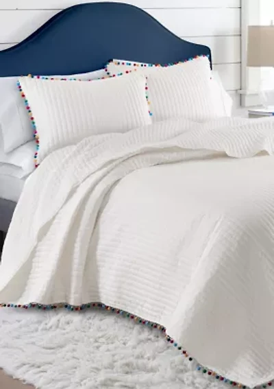 Rainbow Pom Reversible Quilt Set