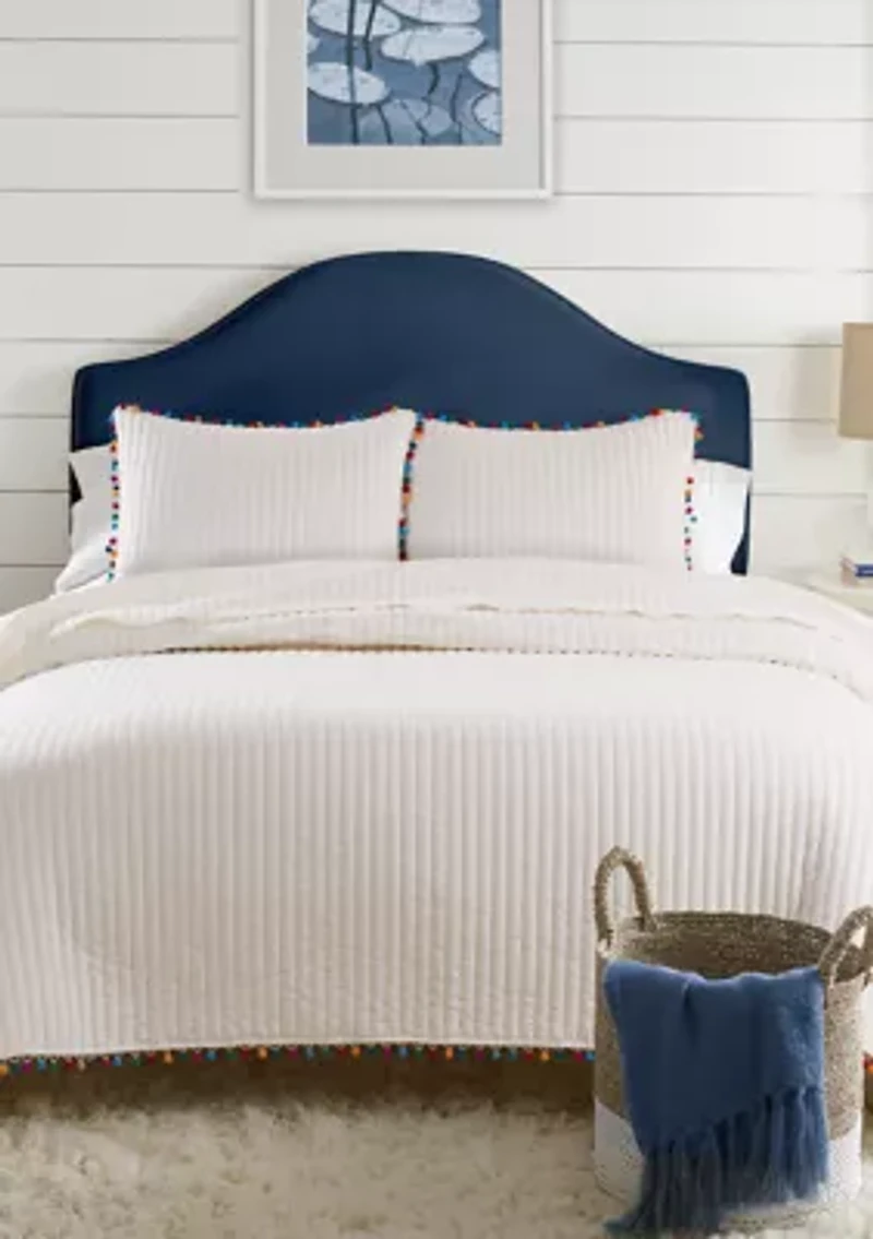 Rainbow Pom Reversible Quilt Set