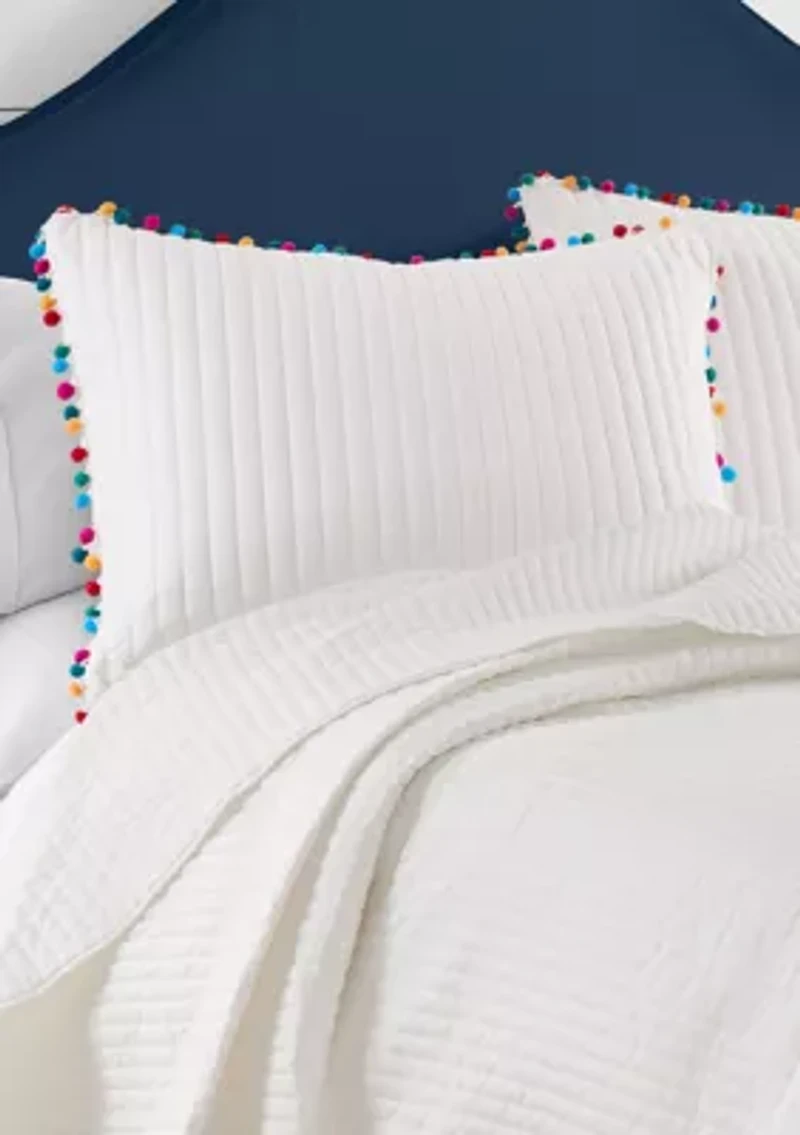 Rainbow Pom Reversible Quilt Set