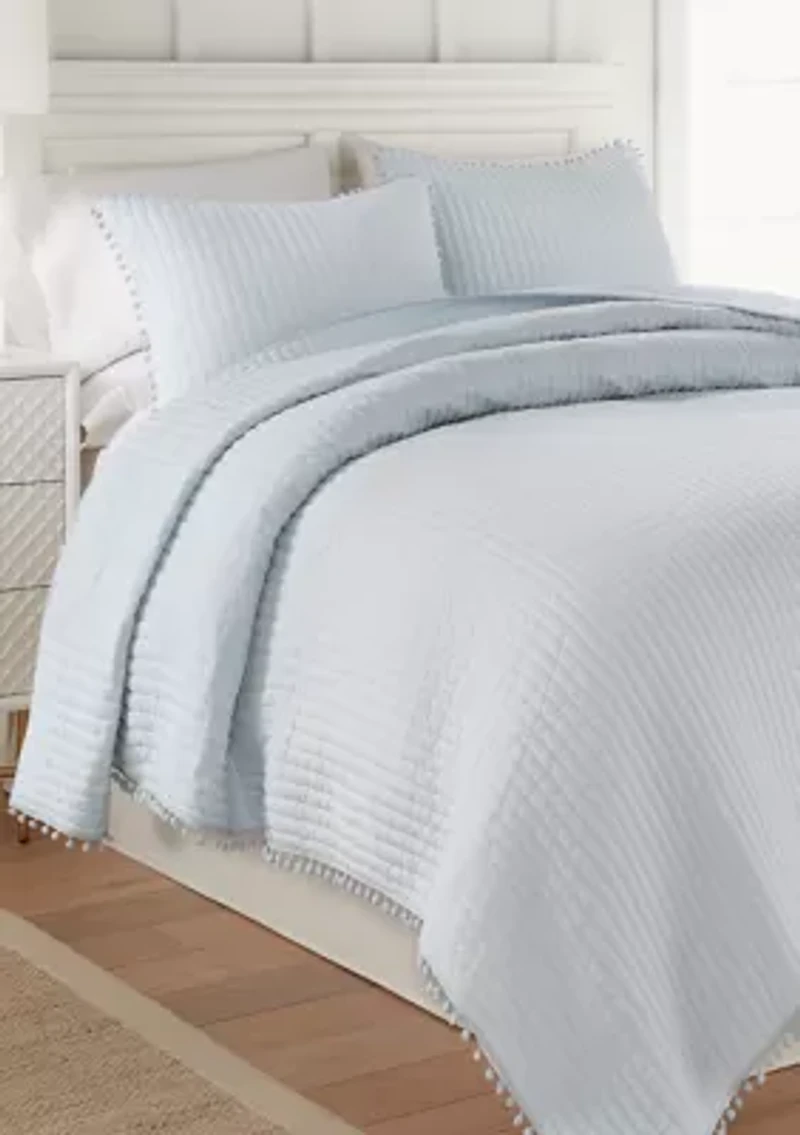 Core Blue Pom Reversible Quilt Set