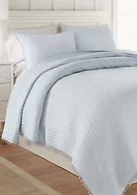 Core Blue Pom Reversible Quilt Set