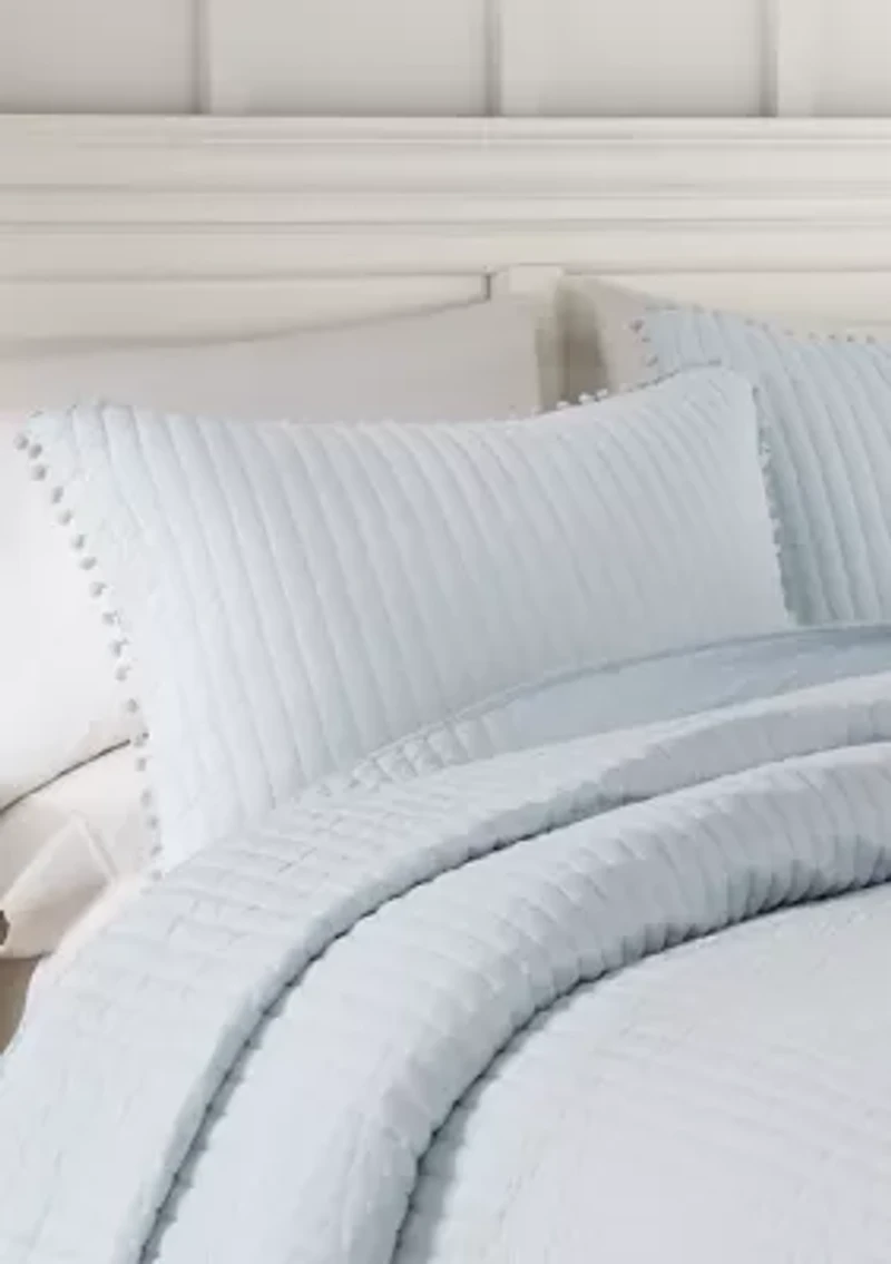 Core Blue Pom Reversible Quilt Set