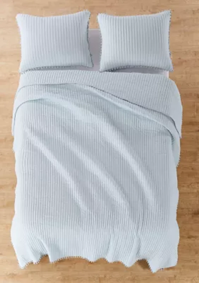 Core Blue Pom Reversible Quilt Set