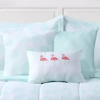 Let's Flamingo Embroidered Mint 7-Piece Comforter Set Queen
