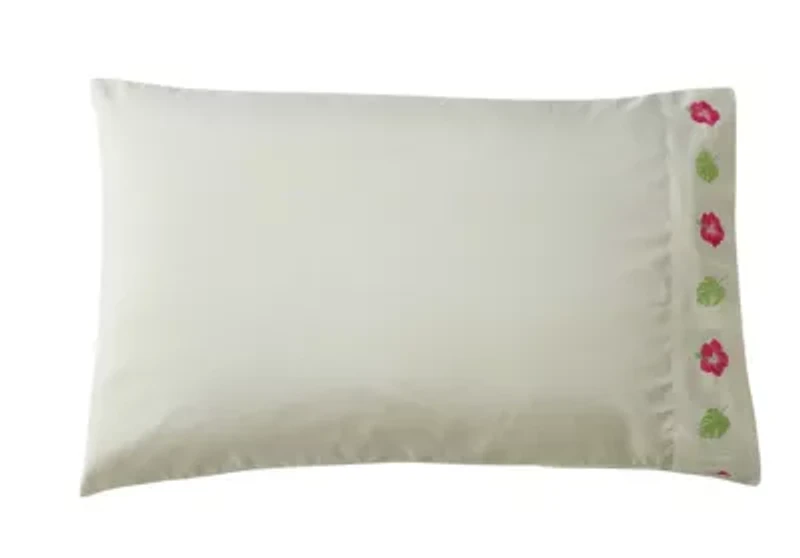 Embroidered Palms and Flowers Pillowcase Pair
