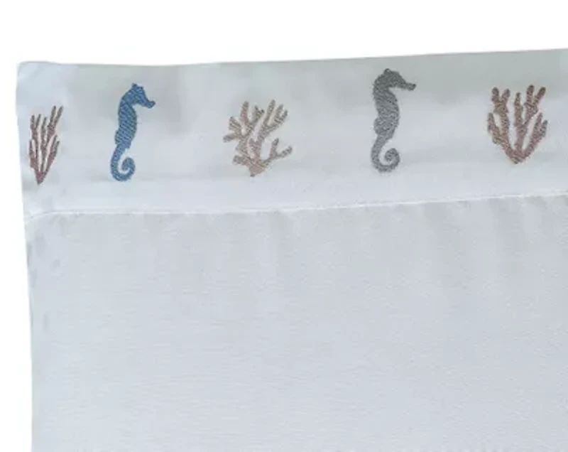 Seahorse and Coral Embroidered Pillowcase Pair