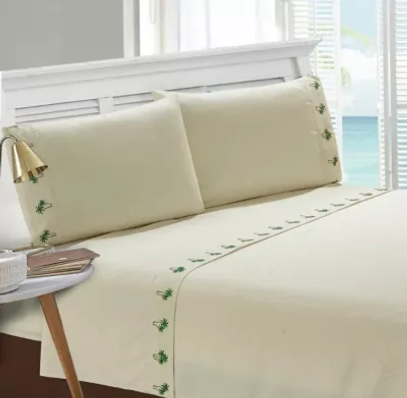 Palm Tree Grove Embroidered Pillowcase Pair