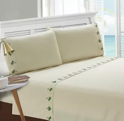 Palm Tree Grove Embroidered Pillowcase Pair