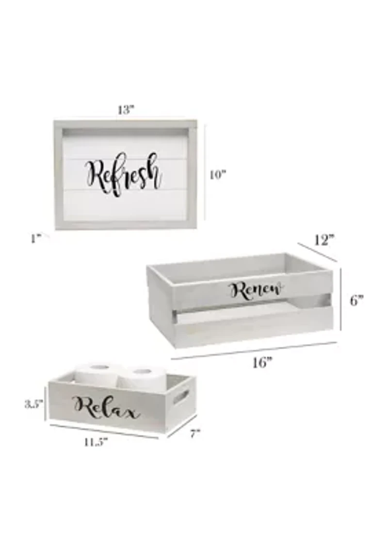 Large 3-Piece Decorative Wood Bathroom Set