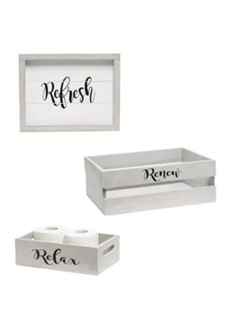 Large 3-Piece Decorative Wood Bathroom Set