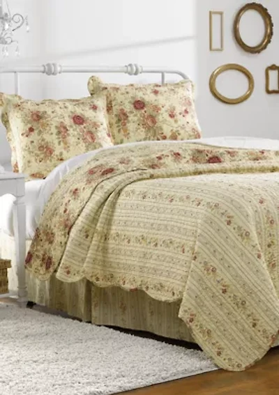 Antique Rose Quilt and Pillow Sham Set
