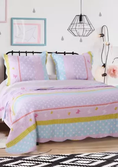 Polka Dot Stripe Quilt and Pillow Sham Set