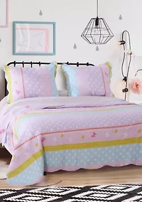 Polka Dot Stripe Quilt and Pillow Sham Set
