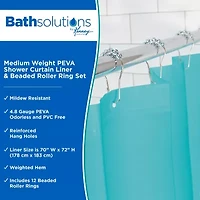 Kenney Medium Weight PEVA Shower Curtain Liner and Beaded Roller Ring Set