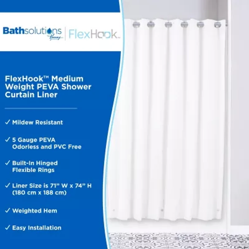 Kenney FlexHook Medium Weight PEVA Shower Curtain Liner