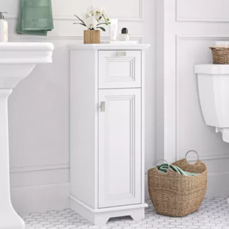 Geneva Slim Cabinet with Layered Door and Drawer – White