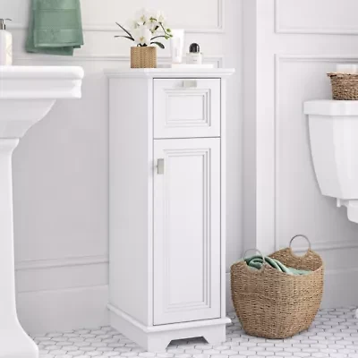 Geneva Slim Cabinet with Layered Door and Drawer – White