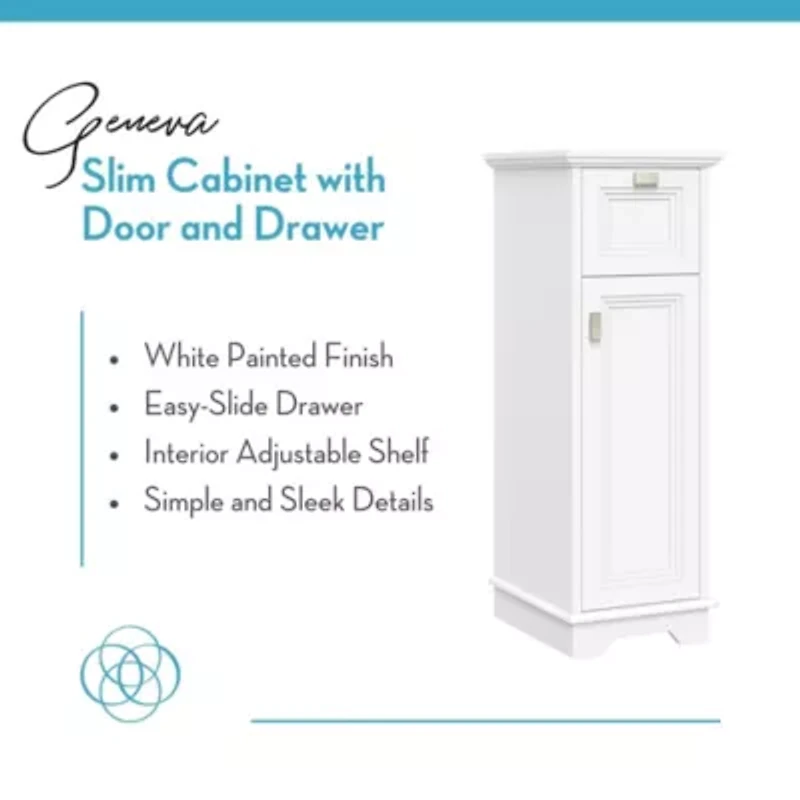 Geneva Slim Cabinet with Layered Door and Drawer – White