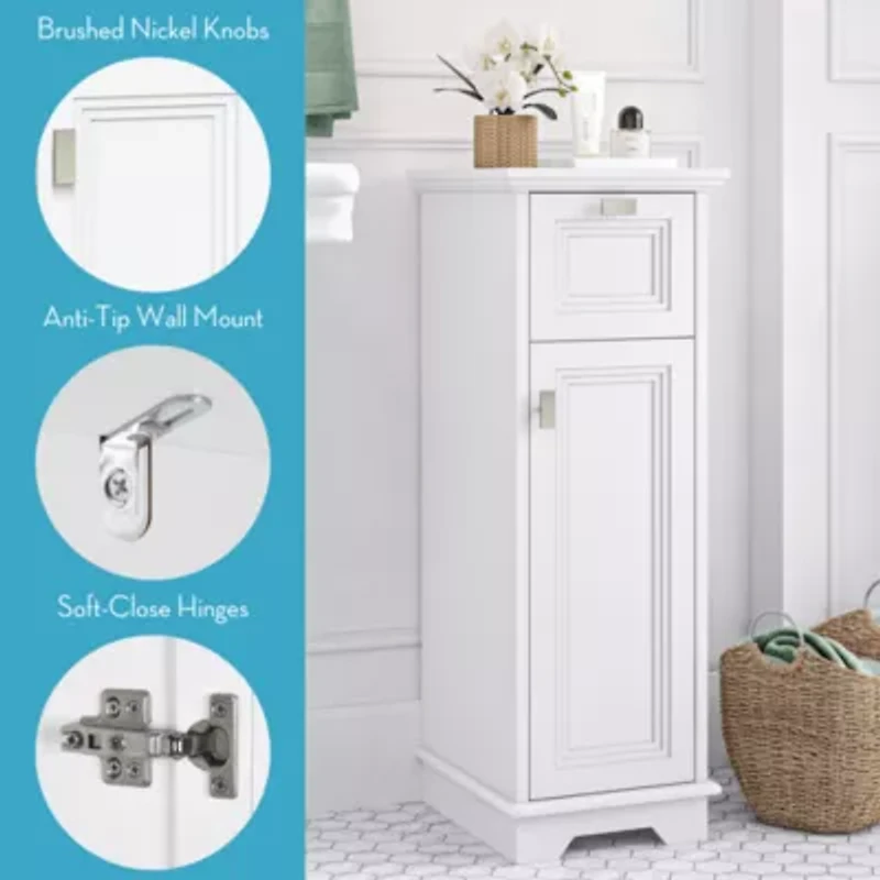 Geneva Slim Cabinet with Layered Door and Drawer – White