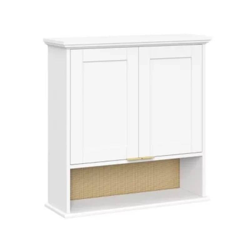 Shorewood Two-Door Wall Cabinet with Rattan Backboard – White