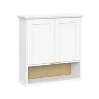 Shorewood Two-Door Wall Cabinet with Rattan Backboard – White