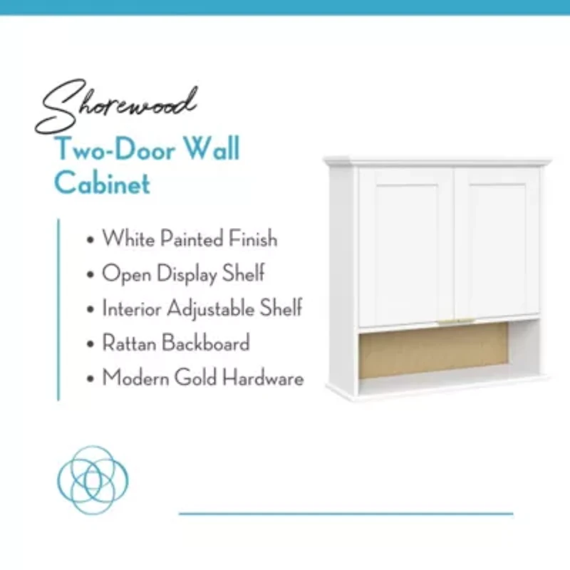 Shorewood Two-Door Wall Cabinet with Rattan Backboard – White
