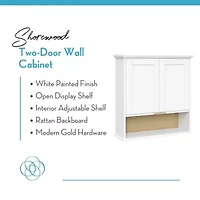 Shorewood Two-Door Wall Cabinet with Rattan Backboard – White